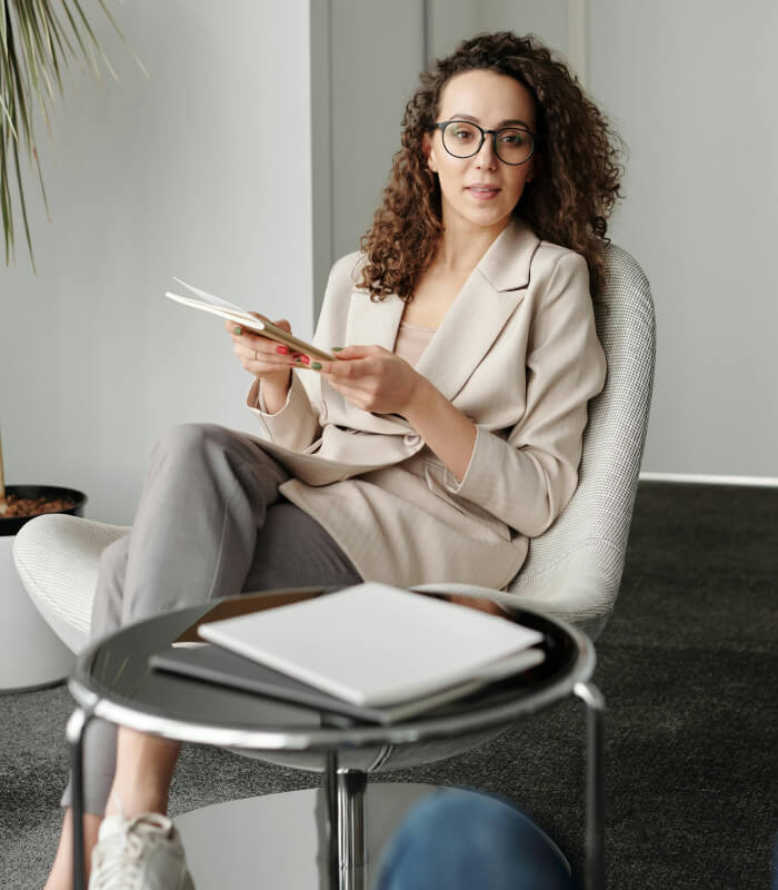 An HR professional preparing for a client meeting